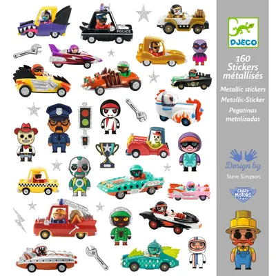 Set de autocolante Djeco - Crazy Motors, 160 bucăți