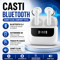 Casti Bluetooth 5.4, Baterie Statie 400mAh, StandBy 150H, Touch pe Casti, Respingere/Raspundere Apel VNC-310, Alb
