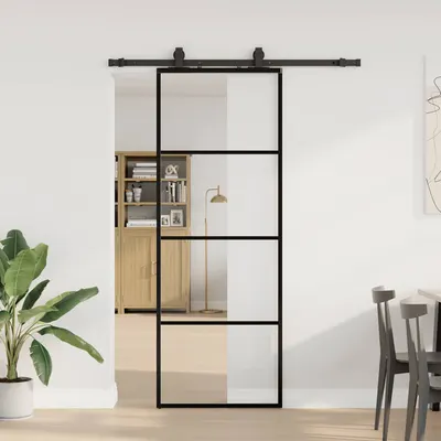 Gossi usa glisanta cu set de feronerie neagra 76x205 cm sticla esg