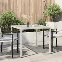 vidaXL Masă grădină, alb, 90x90x75 cm, sticlă securizată și poliratan