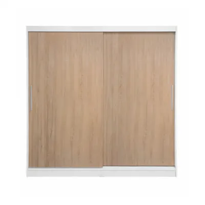 Dulap CORFU 01, usi glisante, corp alb + usi sonoma, 200x60x200 cm
