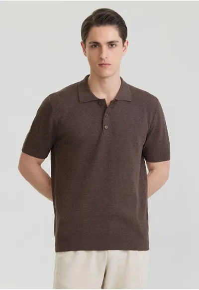 Tricou polo tricotat - Maro cafeniu