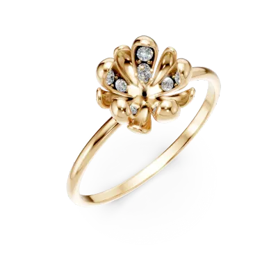 Inel floare de tei din aur galben cu diamante de 0.08ct