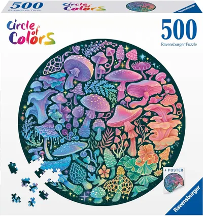 Puzzle rotund Ravensburger din 500 de piese - Ciuperci