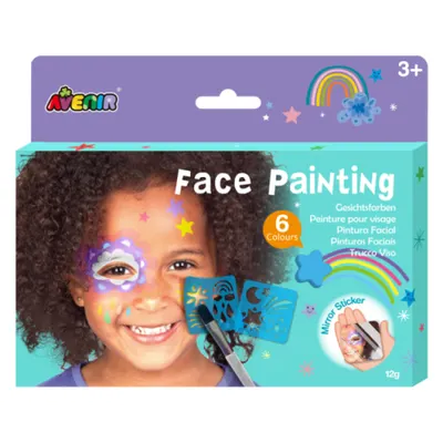 Trusa make-up pictura fata cu sabloane incluse - sase culori non-alergice - curcubeu si stele