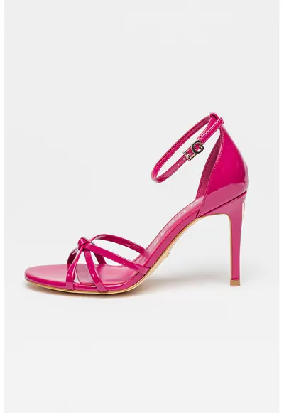 Sandale stiletto cu aspect lacuit - Roz inchis