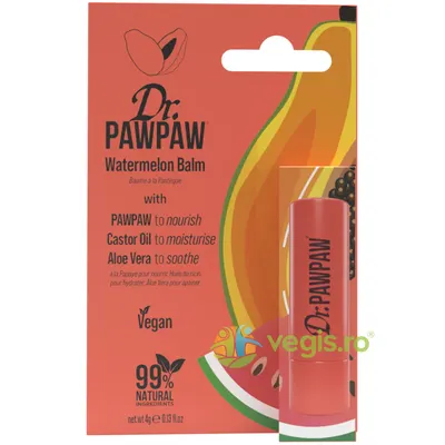 Balsam Stick pentru Buze cu Ulei de Ricin si Aloe Vera cu Aroma de Pepene Verde si Pawpaw 4g