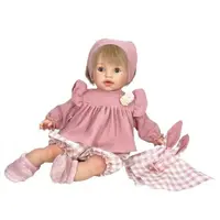 Papusa Nines D Onil, Noa Rosa, cu parul blond, cu sunete, cu rochie roz, ambalata in saculet, cu miros de vanilie, 45 cm