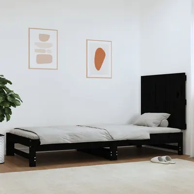 vidaXL Tăblie de pat pentru perete, negru, 82,5x3x60cm, lemn masiv pin