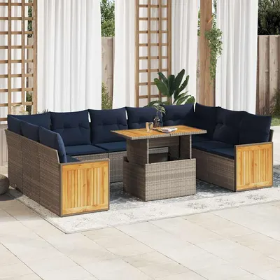 Gossi set mobilier de gradina cu perne, 10 piese, gri, poliratan