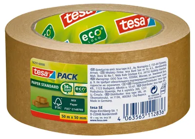Bandă de ambalare din hârtie Tesa – Paper Standard Eco, 50 m x 50 mm, maro