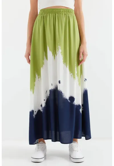 Fusta maxi BigDart - talie elastica - gradient - viscoza - Verde