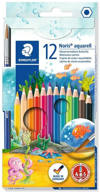 Creioane acuarela Staedtler Noris Aquarell 144 - 12 culori, cu pensula