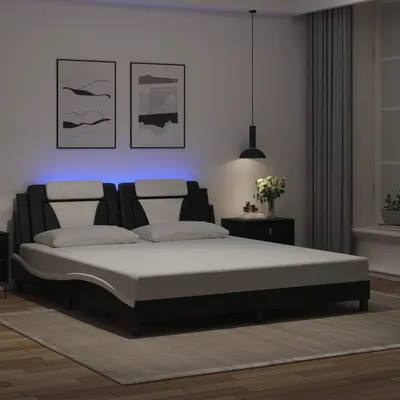 vidaXL Cadru de pat Viana cu LED fără saltea negru și alb 183x213 cm