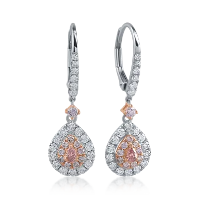 Cercei din aur alb-roz cu diamante incolore de 0.66ct si diamante roz pear si rotunde de 0.41ct