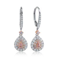 Cercei din aur alb-roz cu diamante incolore de 0.66ct si diamante roz pear si rotunde de 0.41ct