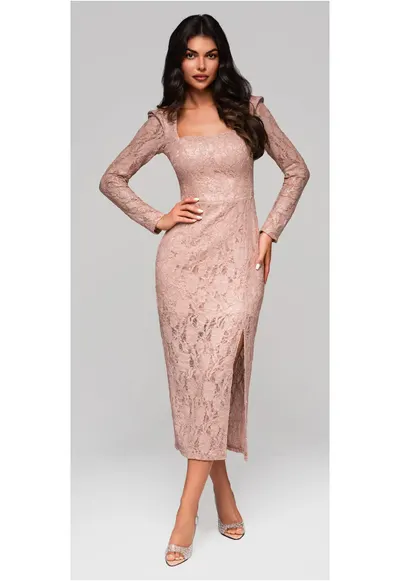 Rochie eleganta midi LA-OM-DLR210 - Roz deschis