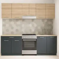 Set bucatarie GERMANIA 220 cm, 5 corpuri, 1 sertar, blat gros, antracit + sonoma