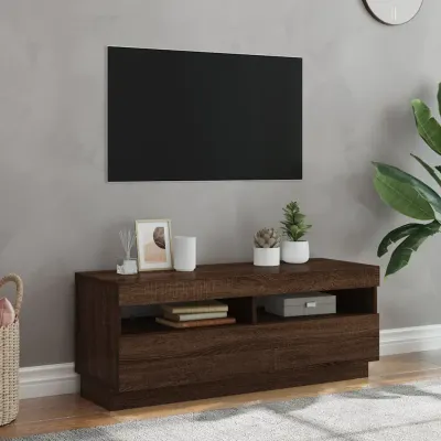 vidaXL Comodă TV cu lumini LED, stejar maro, 100x35x40 cm