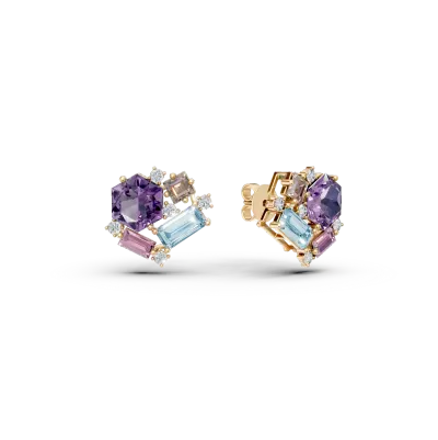 Cercei din aur galben cu pietre pretioase si semipretioase de 3.5ct