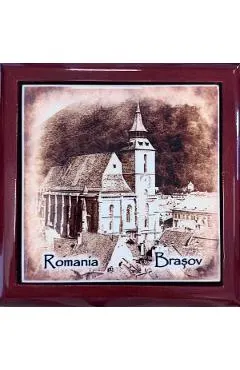 Cutie bijuterii din lemn. Biserica Neagra alb-negru