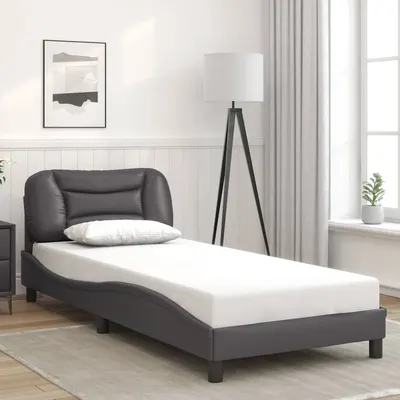 vidaXL Cadru de pat fără saltea, Hvar, gri, 90x200 cm, piele ecologică