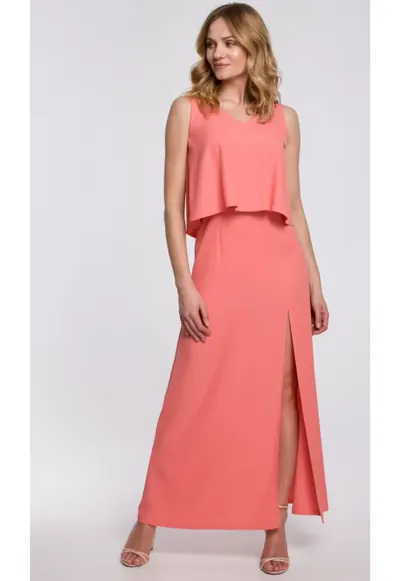 Rochie maxi de dama Siver K048 portocalie - Portocaliu