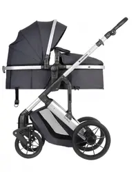 Carucior copii transformabil 3in1 KikkaBoo Darling Dark Grey 2024,reversibil,cadru din aluminiu,roti cu suspensii,maner parinte reglabil,scaun auto i-Size,geanta,suport pahar,husa picioare,plasa insecte