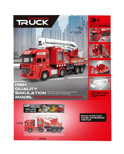 Camion de Pompieri de Jucărie cu Fricțiune Inertial Power – Scară Telescopică și Componente Mobile, 22.8 cm 6511110056152 Engros
