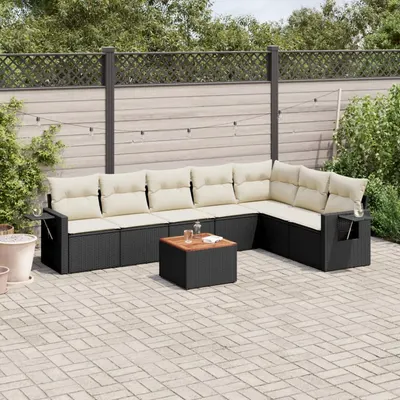Gossi set mobilier de gradina cu perne, 8 piese, negru, poliratan