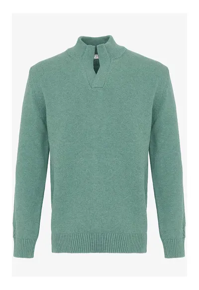 Pulover din bumbac cu model uni - Verde sparanghel