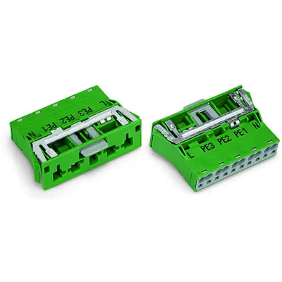 Snap-in plug; with direct ground contact; 5-pole; Cod. Q; 4,00 mm²; green