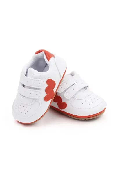 Pantofi Sport Cu Insertie Portocalie - Piele ecologica - Fete - Velcro - Alb - Alb