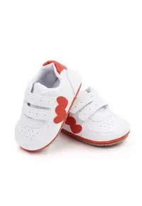 Pantofi Sport Cu Insertie Portocalie - Piele ecologica - Fete - Velcro - Alb - Alb