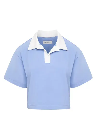 Tricou crop cu guler polo Goia - Albastru