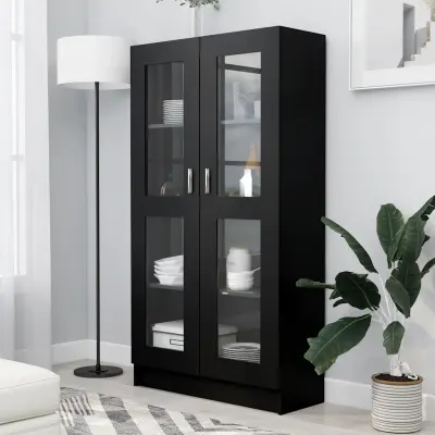 vidaXL Dulap cu vitrină, negru, 82,5x30,5x150 cm, lemn prelucrat