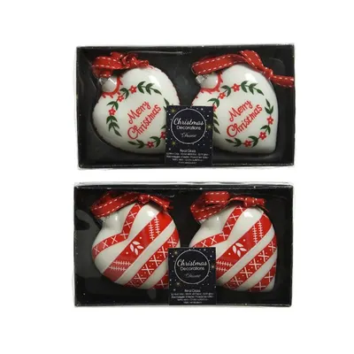 Decoratiune pentru brad - Heart Glass Holly, Text, Checks - White / Red - mai multe modele