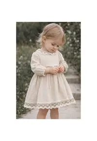 Rochie fetite muselina bej eleganta cu dantela rochie copii ocazie botez