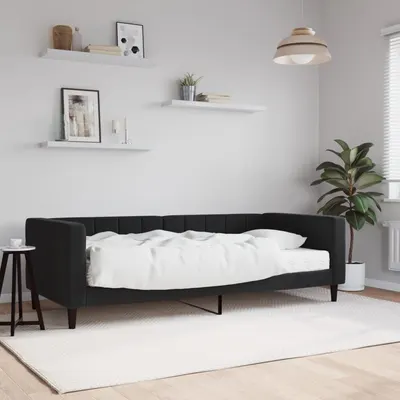 vidaXL Pat de zi cu saltea, negru, 90x200 cm, catifea