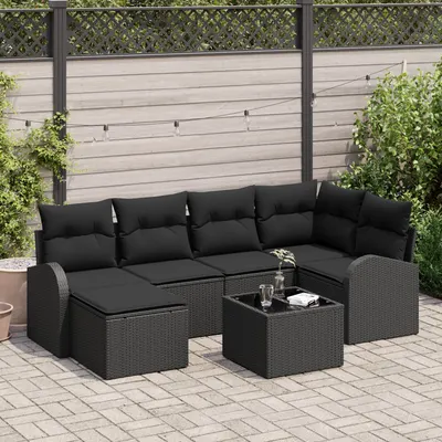 Set de canapea gradina Gossi cu pernite bej ratan poli, canapea gradina Gossi cu 2 locuri cu depozitare & pernite ratan poli negru