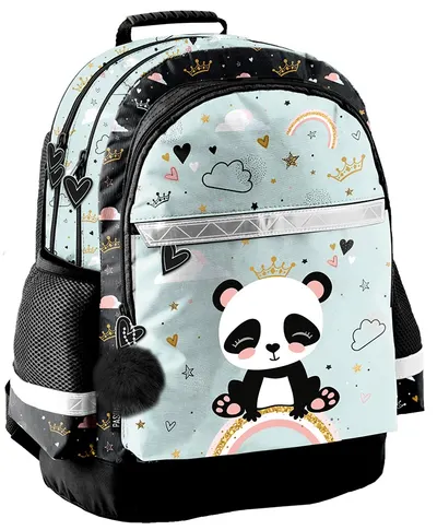 Ghiozdan școlar Paso Panda - Rainbow, cu 3 compartimente
