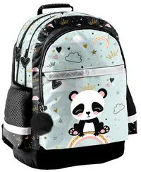 Ghiozdan școlar Paso Panda - Rainbow, cu 3 compartimente