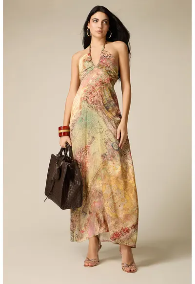 Rochie maxi fara maneci cu talie empire - Multicolor