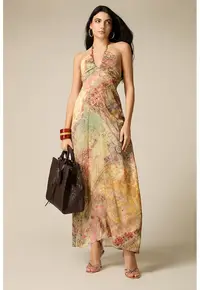 Rochie maxi fara maneci cu talie empire - Multicolor