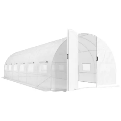 Outsunny Seră tunel de grădină 24 m², seră tunel cu uși și 12 ferestre cu plasă, 295x798x199 cm, alb | Aosom Romania