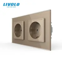 Priza Schuko dubla, borne fara surub - quick connect, cu rama sticla Auriu