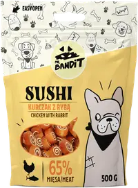 Recompense pentru caini Mr. Bandit SUSHI, pui si peste, 80g