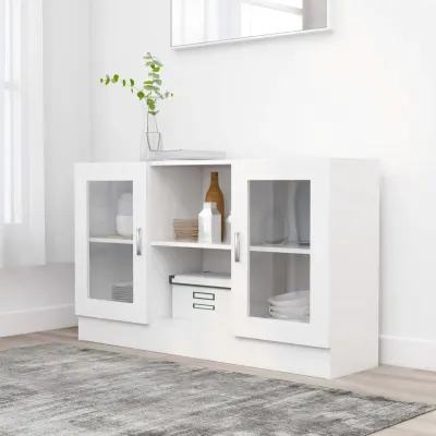 vidaXL Dulap cu vitrină, alb, 120 x 30,5 x 70 cm, lemn prelucrat