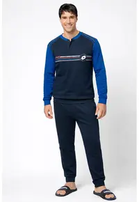 Pijama barbati LP2123 - set 2 piese - bumbac - Albastru