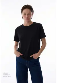Tricou uni regular fit din amestec de modal - Negru